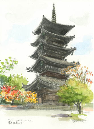 2015年・若松倫夫、京都紅葉の旅,風景画,東寺の五重塔